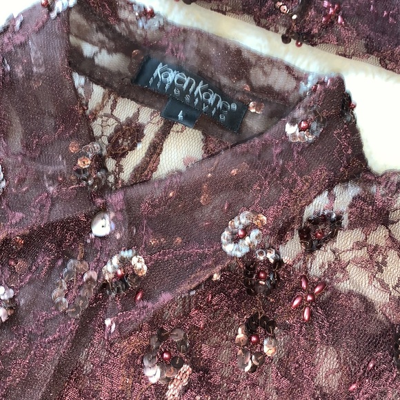 Brown lace sequin beaded button down shirt & Tank top 2 piece Set L - Picture 11 of 12